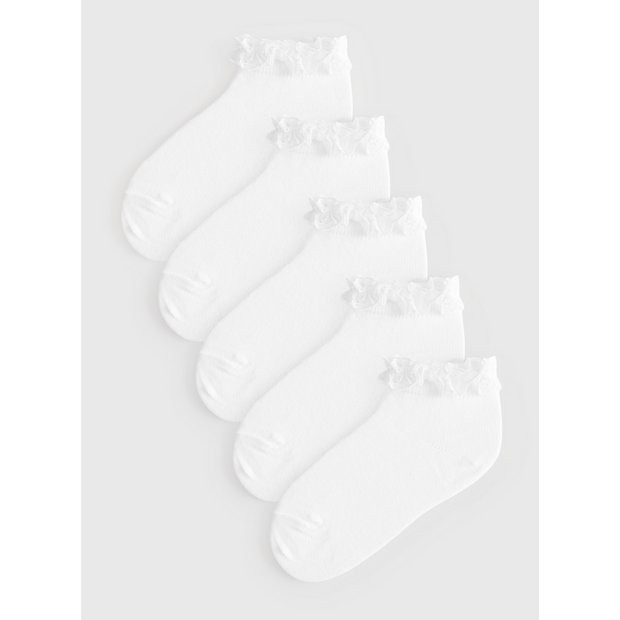 Buy White Broderie Trim Socks 5 Pack - 3-5.5 | Underwear, socks and tights | Tu | Tu Clothing