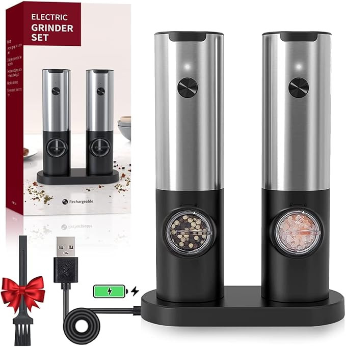 Electric Salt and Pepper Grinder Set, Automatic Salt and Pepper Grinder Rechargeable with Dual Ch... | Amazon (US)