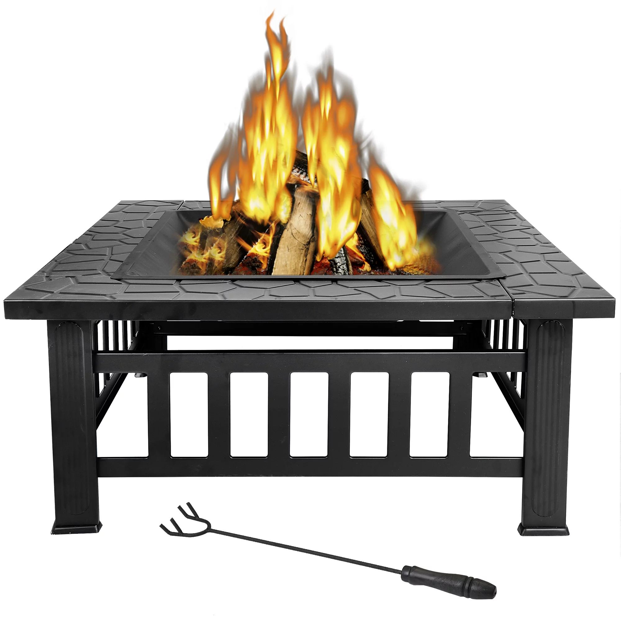 ZENSTYLE 32" Steel Fire Pit - Outdoor Backyard Barbecue and Winter warming Fireplace W/Rain Cover | Walmart (US)