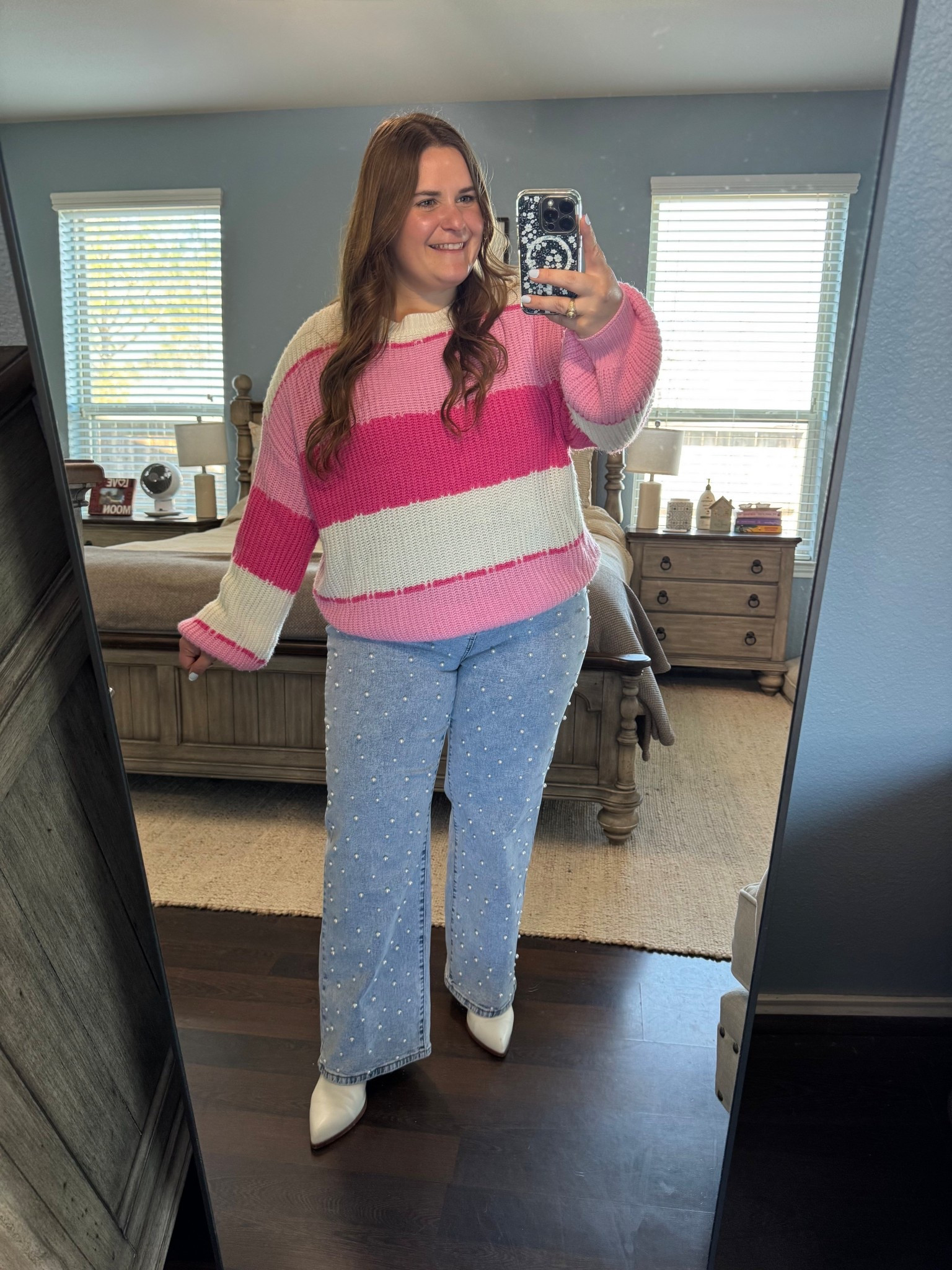 Wearing an xxl in this pink sweater, an xl in these pearl jeans (I’m usually a size 16), and white Amazon booties. Perfect for Nashville or the rodeo! And it’s curvy girl friendly! 

#LTKootd #LTKPlusSize #LTKMidsize