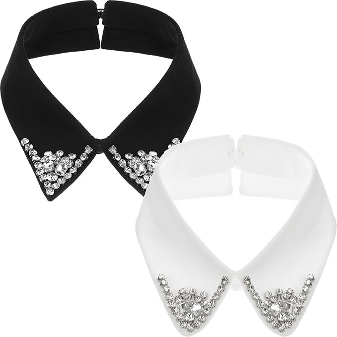 Geyoga 2 Pcs Dickey Rhinestones Collar for Women Detachable Fake False Collar Choker White Black | Amazon (US)