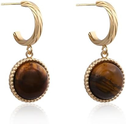 14K Gold Plated Tiger Eye Earrings Dangle Earrings | Amazon (US)