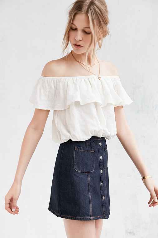 Kimchi Blue Ruffle Off-The-Shoulder Cropped Top,WHITE,XS | Urban Outfitters US