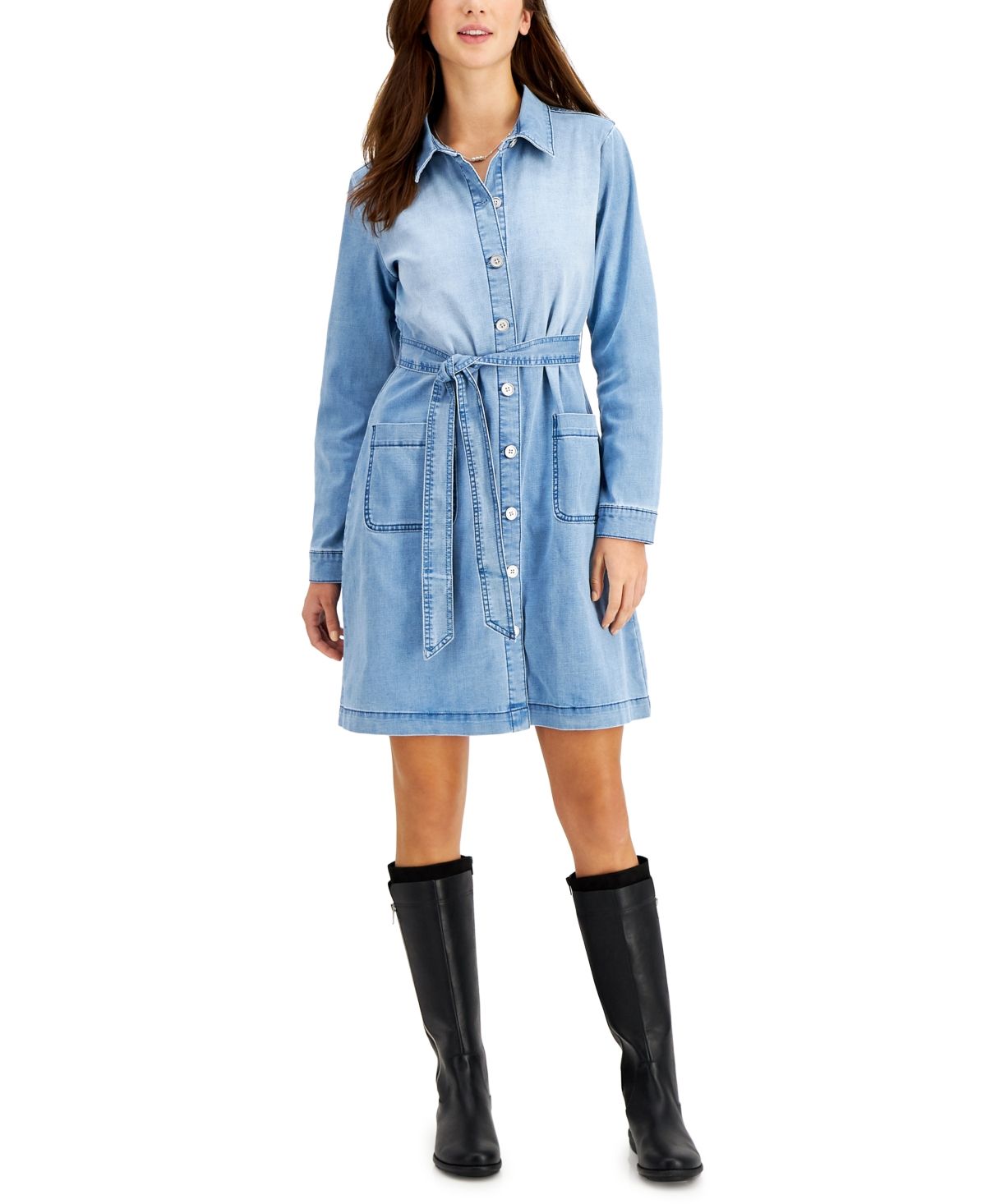 Style & Co Belted Denim Dress, Created for Macy's | Macys (US)