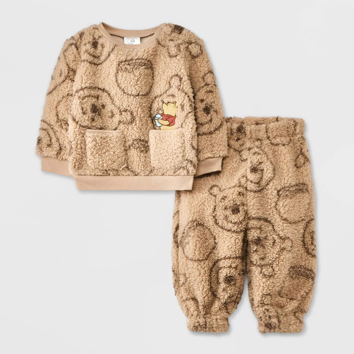Baby Disney Winnie the Pooh Faux Shearling Fleece Top and Bottom Set - Tan | Target