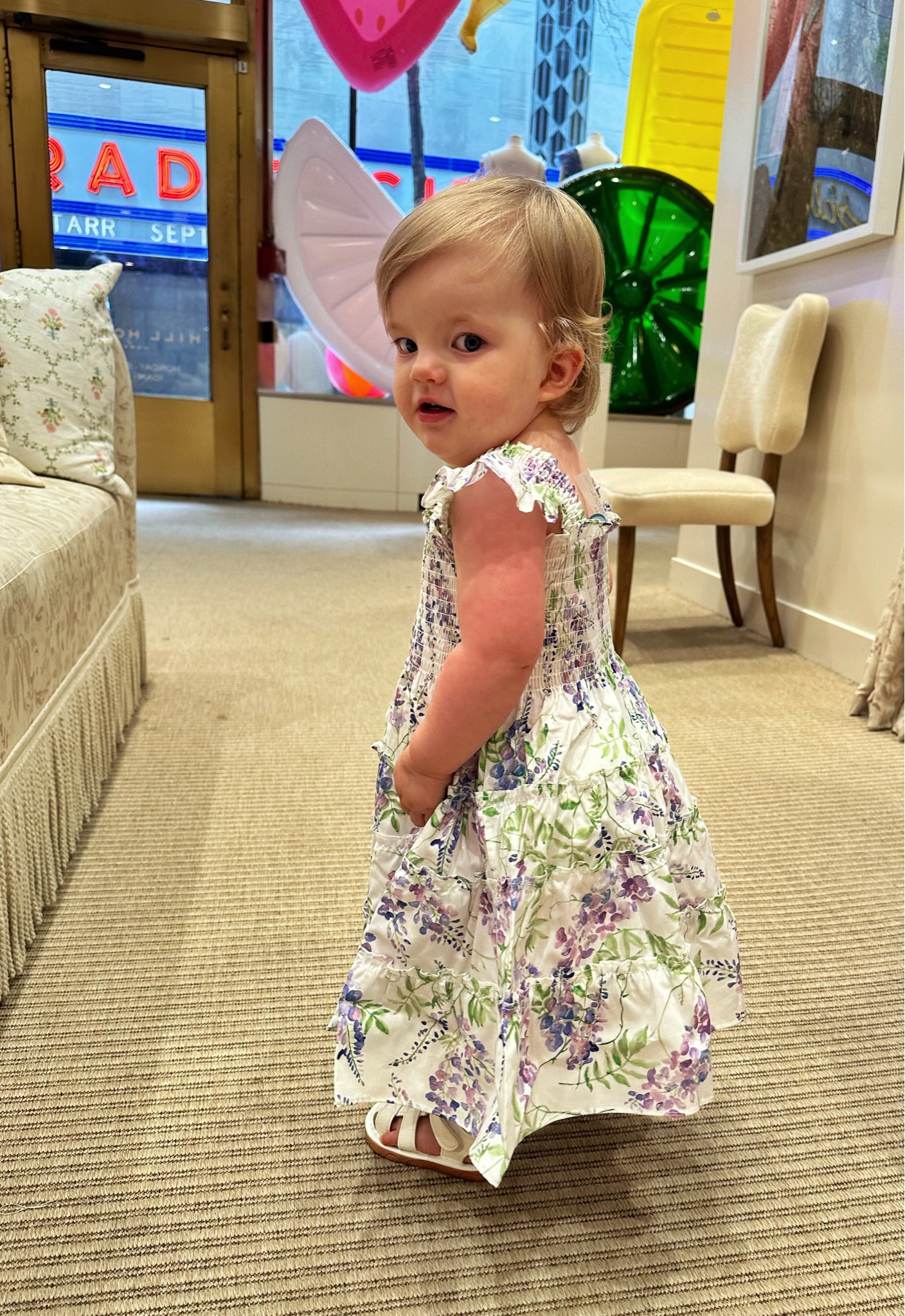 Lily in the tiny Ellie #HillHouse nap dress in the print wisteria! 
