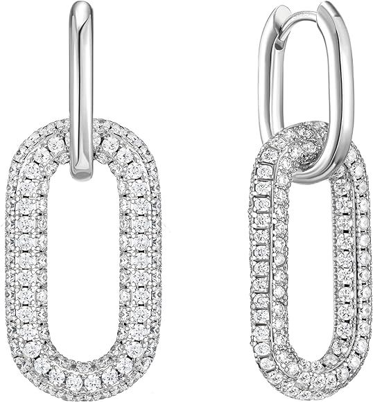 SWEETV 14K Gold Convertible Paperclip Earrings for Women, Cubic Zirconia Dainty Link Huggie Hoop ... | Amazon (US)
