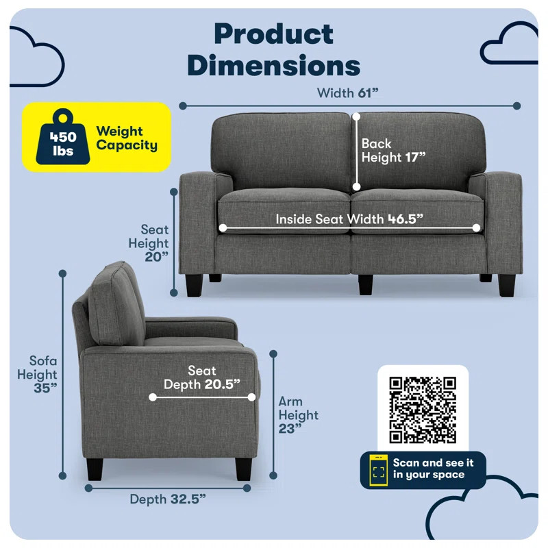 Serta Palisades 61" Track Arm Sofa, Easy Care Fabric, Soft Pillow Back, Pocket Coil Seat Cushions | Wayfair North America