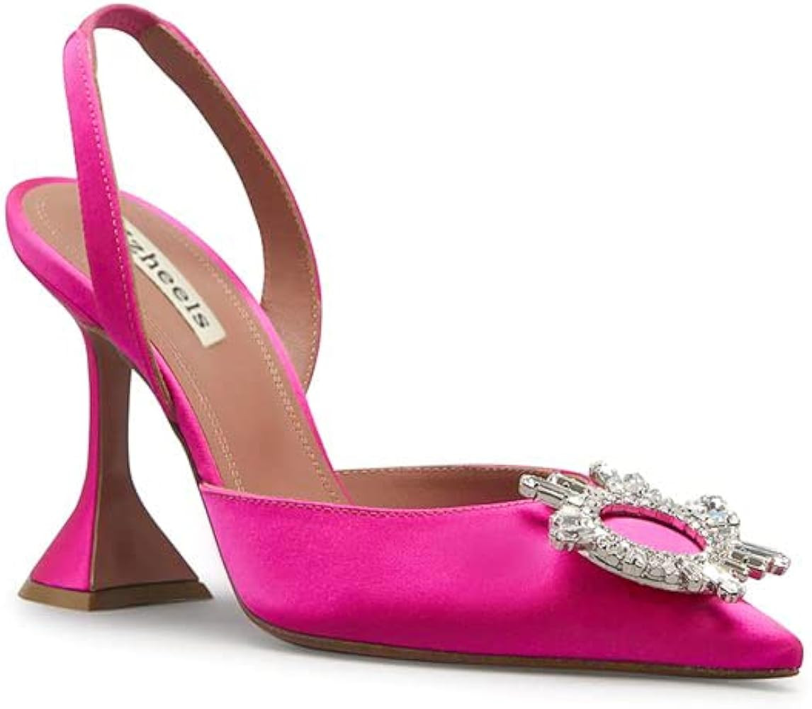 Zzheels Women's High Heel Crystal Slingback Pumps Pointed Toe Strappy Sandals for Party Dating | Amazon (US)