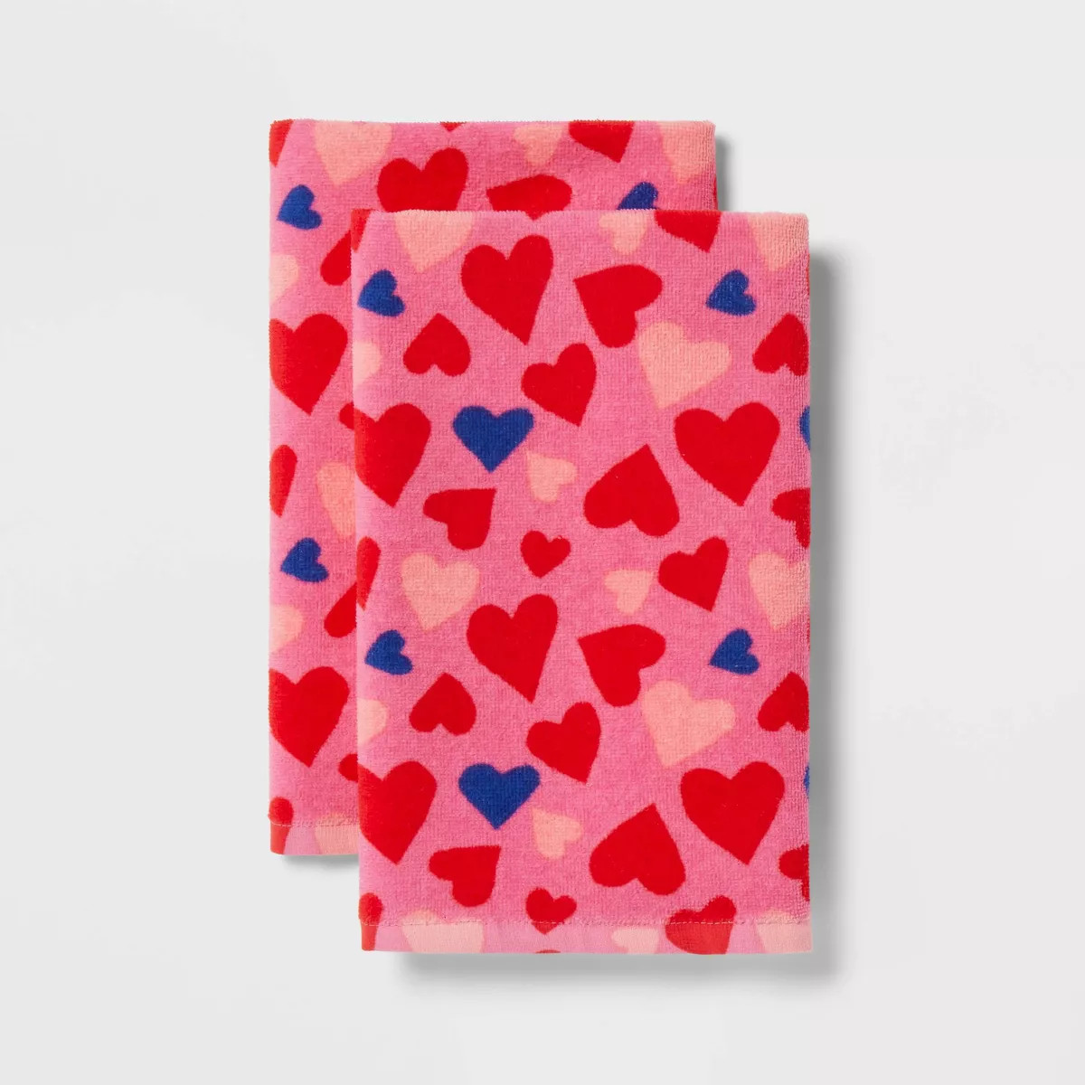 2pk Valentines Day All Over Heart Bath Hand Towel Set Pink - Threshold™ | Target