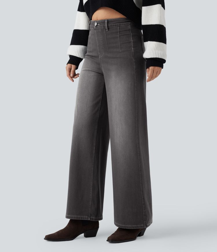 Women’s Halara Flex™ High Waisted Tummy Control Wide Leg Casual Jeans with Pockets - Halara | HALARA