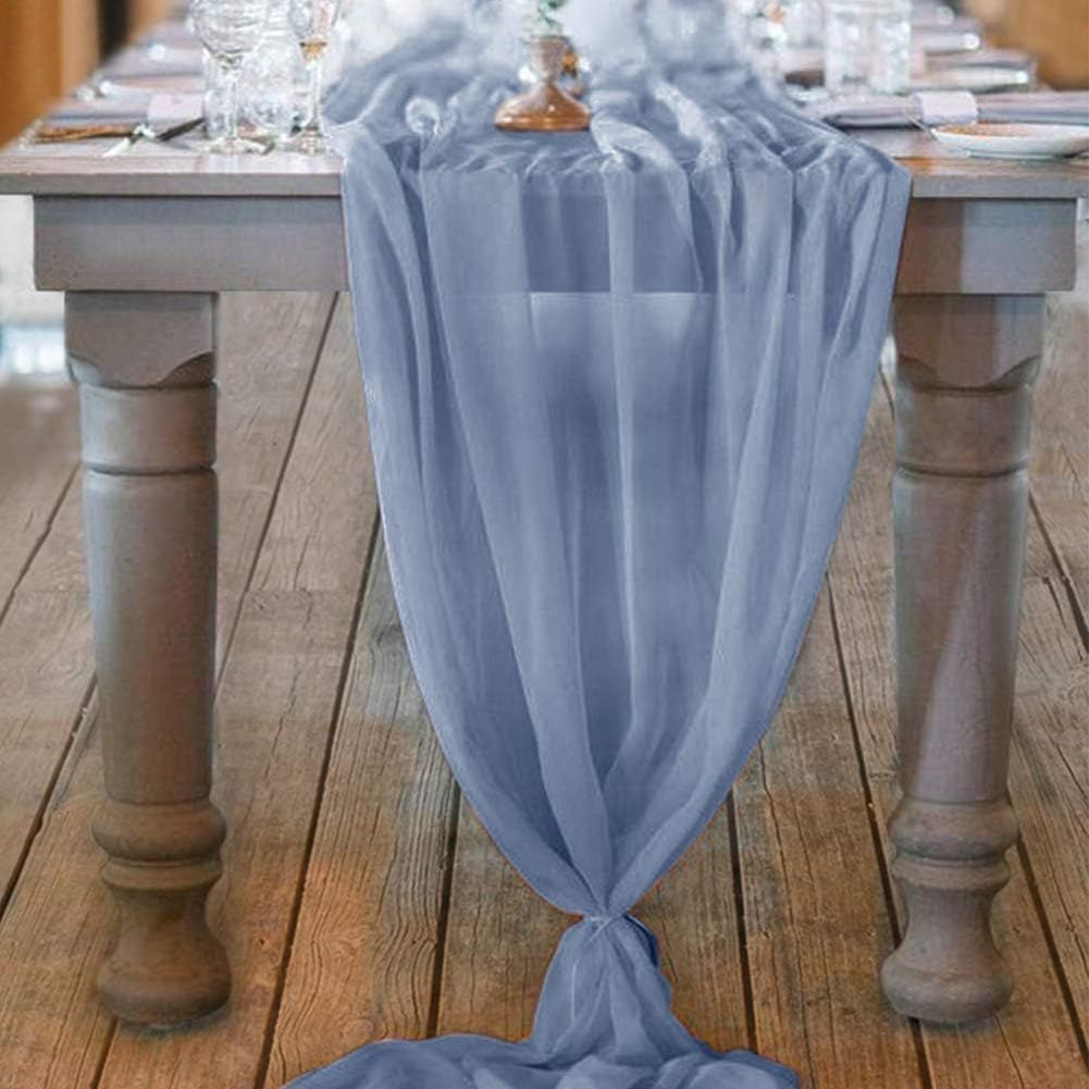 Socomi 10pcs Dusty Blue Chiffon Table Runner Sheer Wedding Runner 29x122 Inches Romantic Table Ru... | Amazon (US)