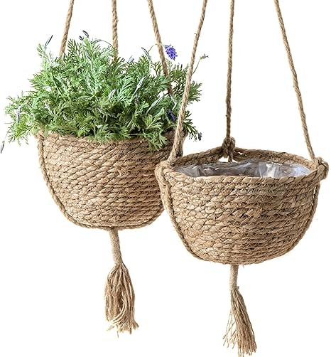 LA JOLIE MUSE Natural Seagrass Hanging Planter Basket Set,Indoor Plant Pots, Boho Decor Plant Pot... | Amazon (US)