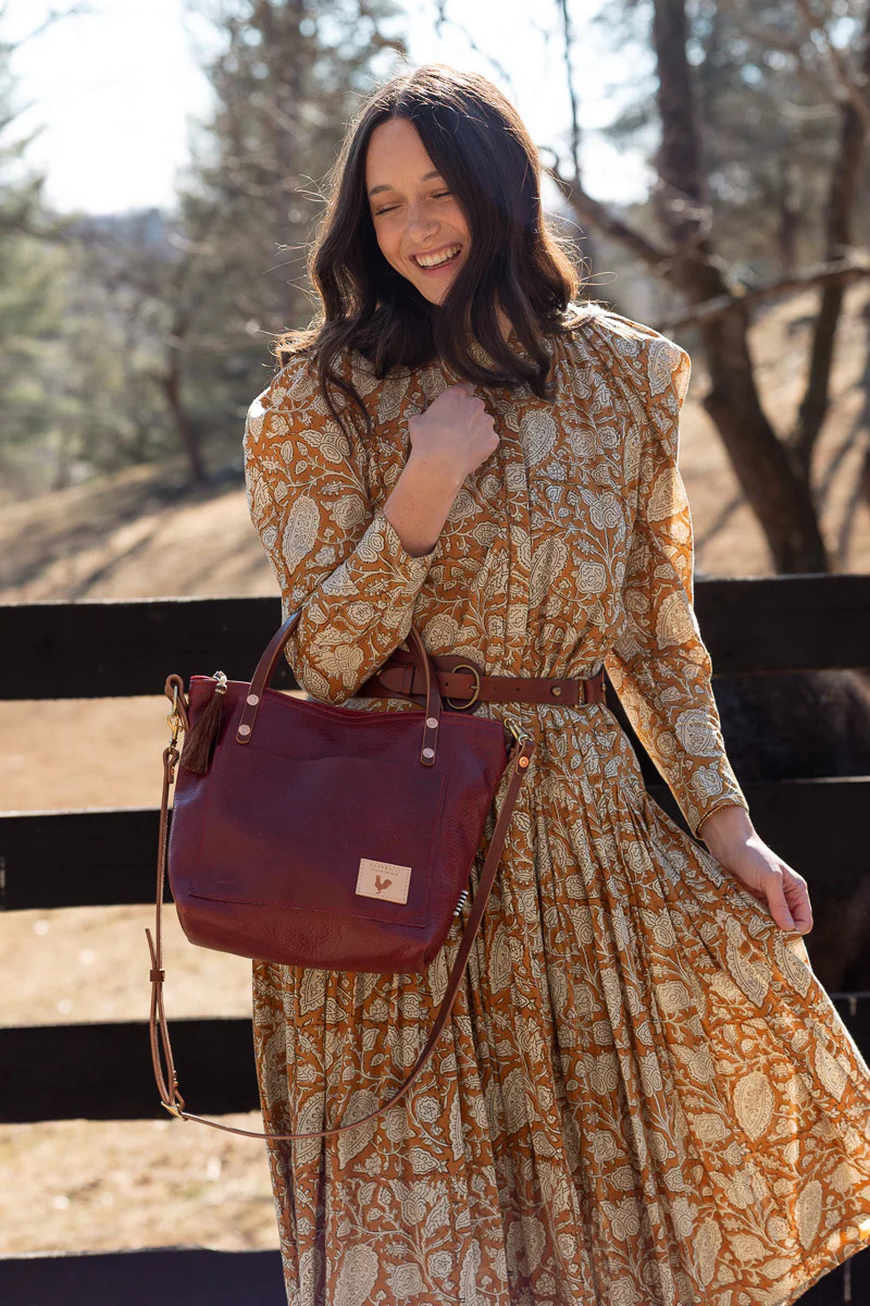 Ruby Red Leather Small Tote | Red Leather Purse | Meanwhile Back on the Farm
