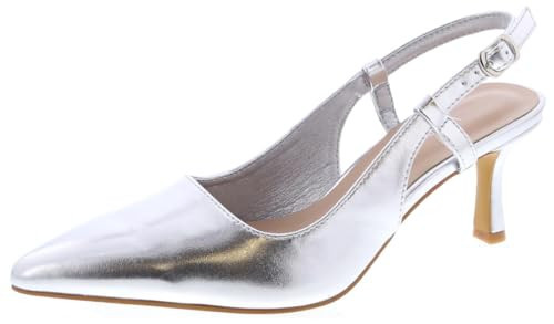 TruFox Women's Pointed Toe Kitten Heel Pumps Slingback Short Heel Slip On, Silver, 8.5 | Amazon (US)