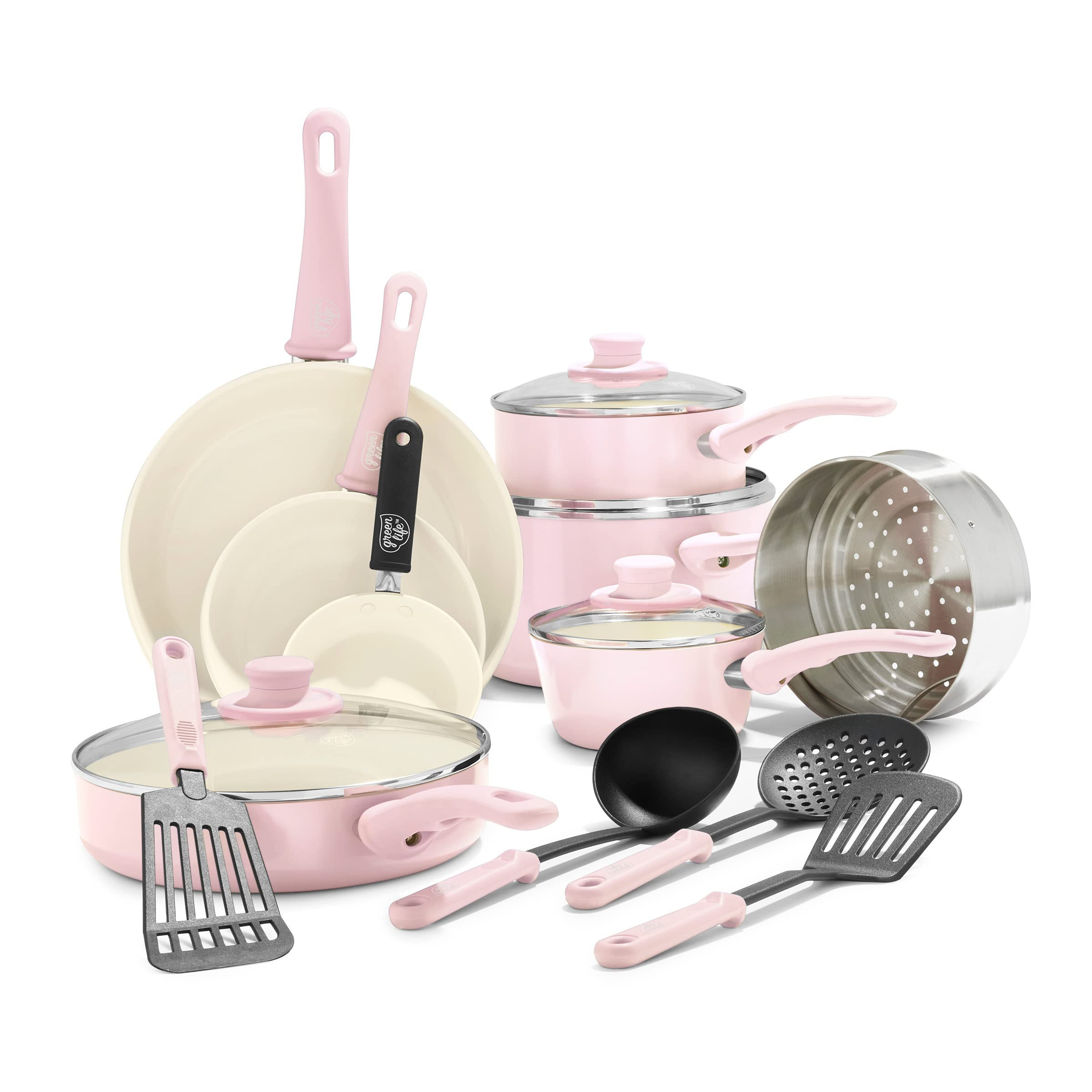 GreenLife 16 Piece Nonstick Cookware Set, Soft Grip Non-Toxic PFAS-Free Ceramic Pots & Pans, Dish... | Amazon (US)