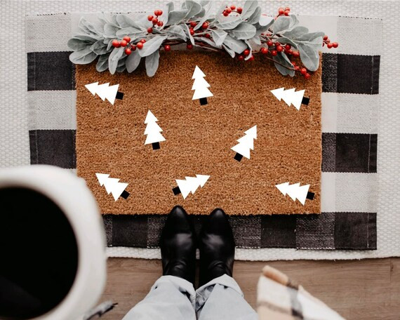 Boho White Christmas Tree Holiday Doormat, Christmas Mat, Holiday Mat, Christmas Home Decor,Chris... | Etsy (US)
