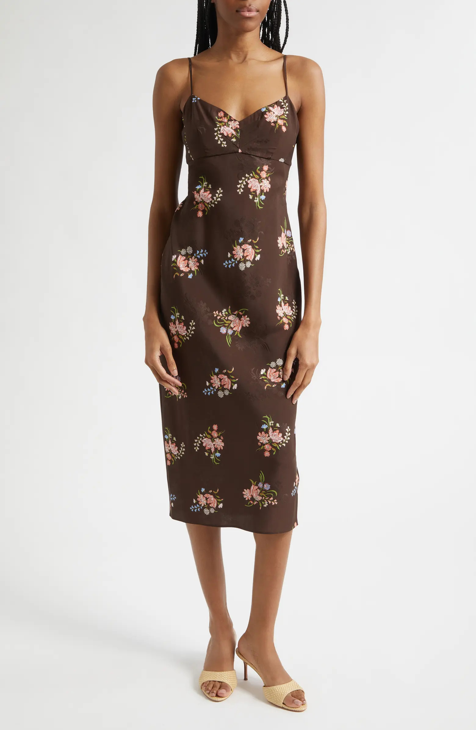 Shara Floral Print Silk Blend Midi Dress | Nordstrom