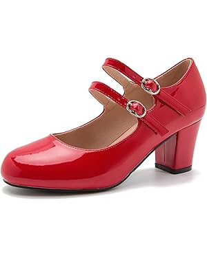 Women's Mary Jane Pumps Double Strap Chunky Block Heel Closed Round Toe Dress Office Work Bridal ... | Amazon (US)