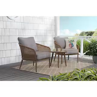 Coral Vista 3-Piece Brown Wicker Outdoor Patio Bistro Set with CushionGuard Stone Gray Cushions | The Home Depot
