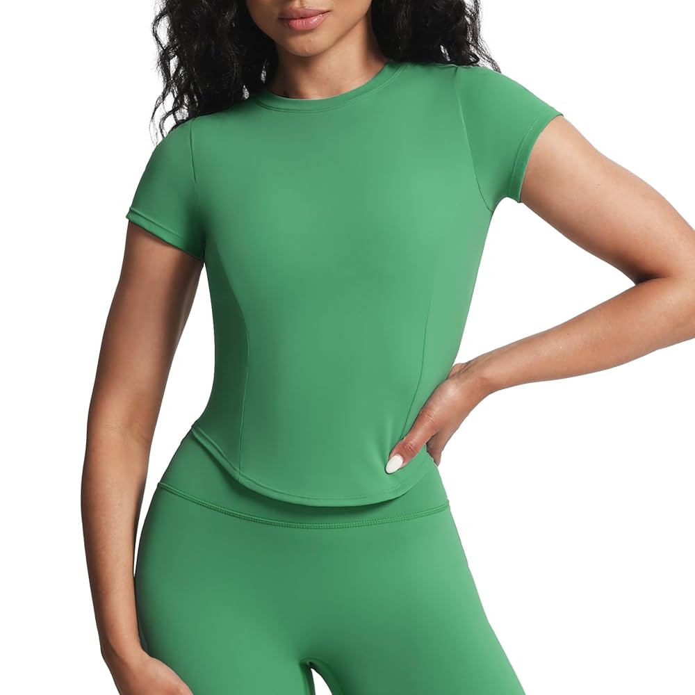 Aoxjox Women's Short Sleeve T-Shirts GEO Baby Tee Workout Gym Yoga Crop Top | Amazon (US)