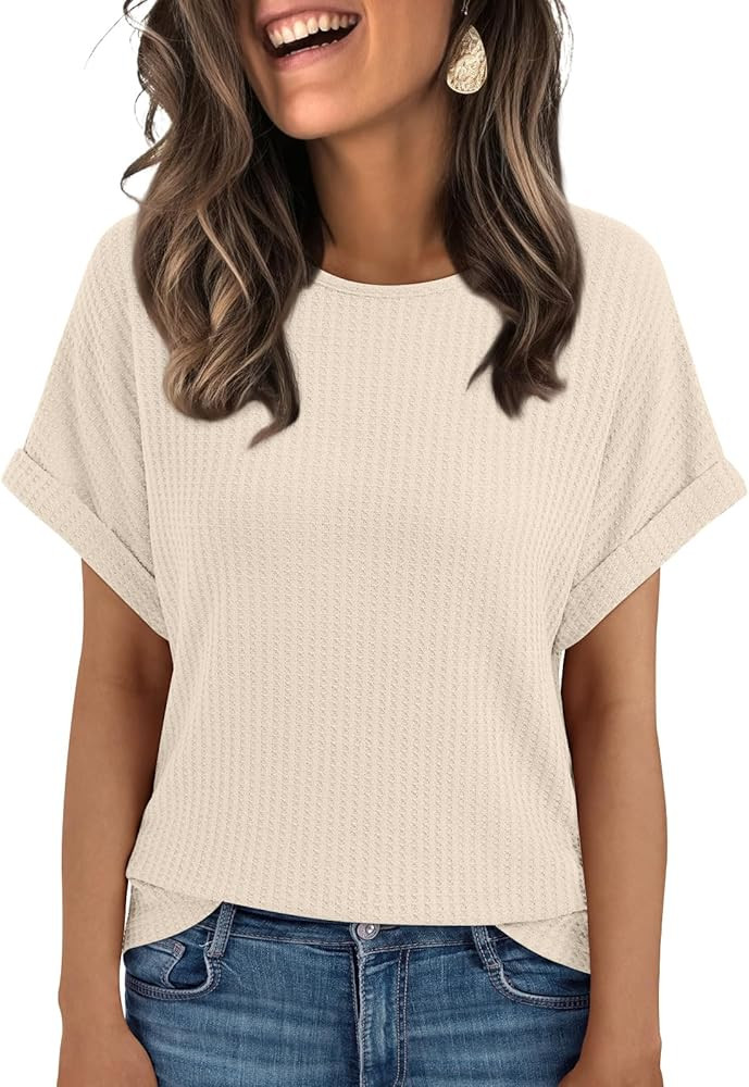 AUTOMET Womens Short Sleeve T-Shirts Loose Fit Tops Casual Fashion Business Clothes 2025 Waffle C... | Amazon (US)