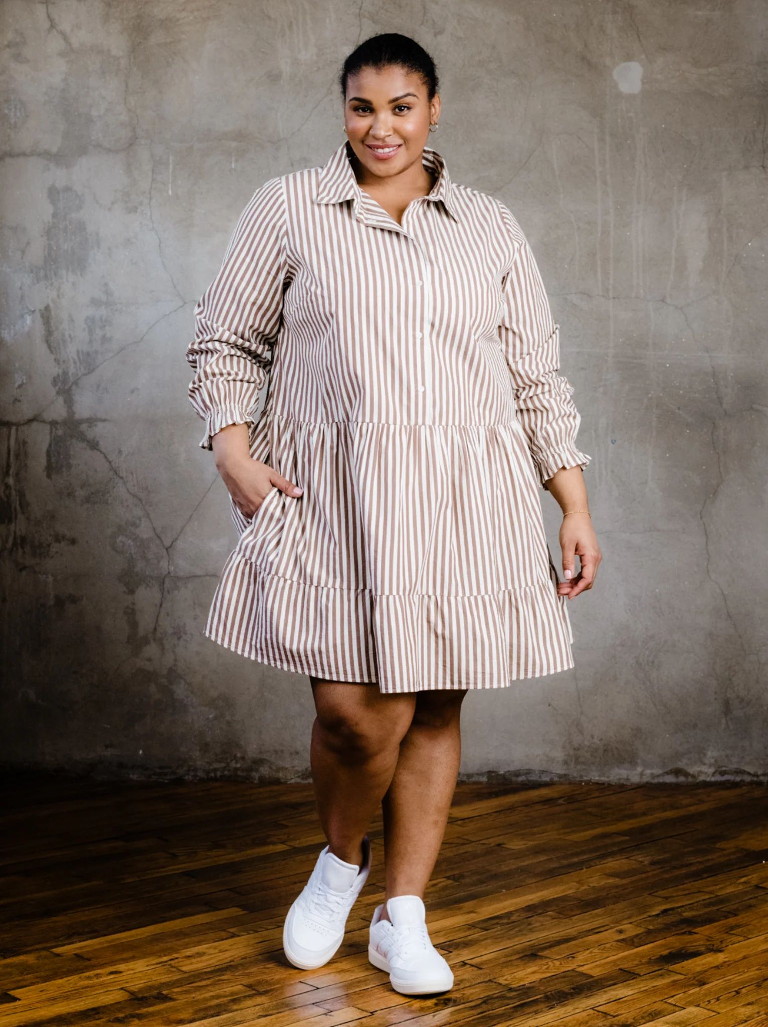 Aleesha Tiered Mini Shirtdress | ABLE Clothing