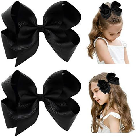 DEEKA 2 PCS 6" Big Hand-made Grosgrain Ribbon Solid Color Hair Bows Alligator Clips Hair Accessories | Amazon (US)