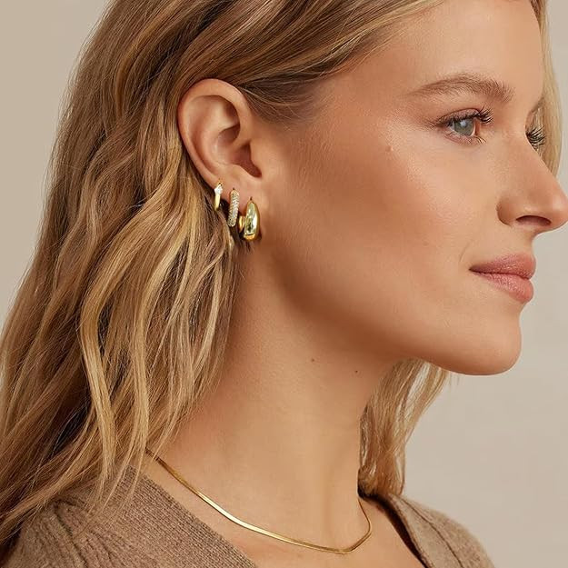 Luxval Gold Hoop Earrings for Women Trendy,14K Gold Plated Chunky Gold Earrings Huggie Dainty Ear... | Amazon (US)