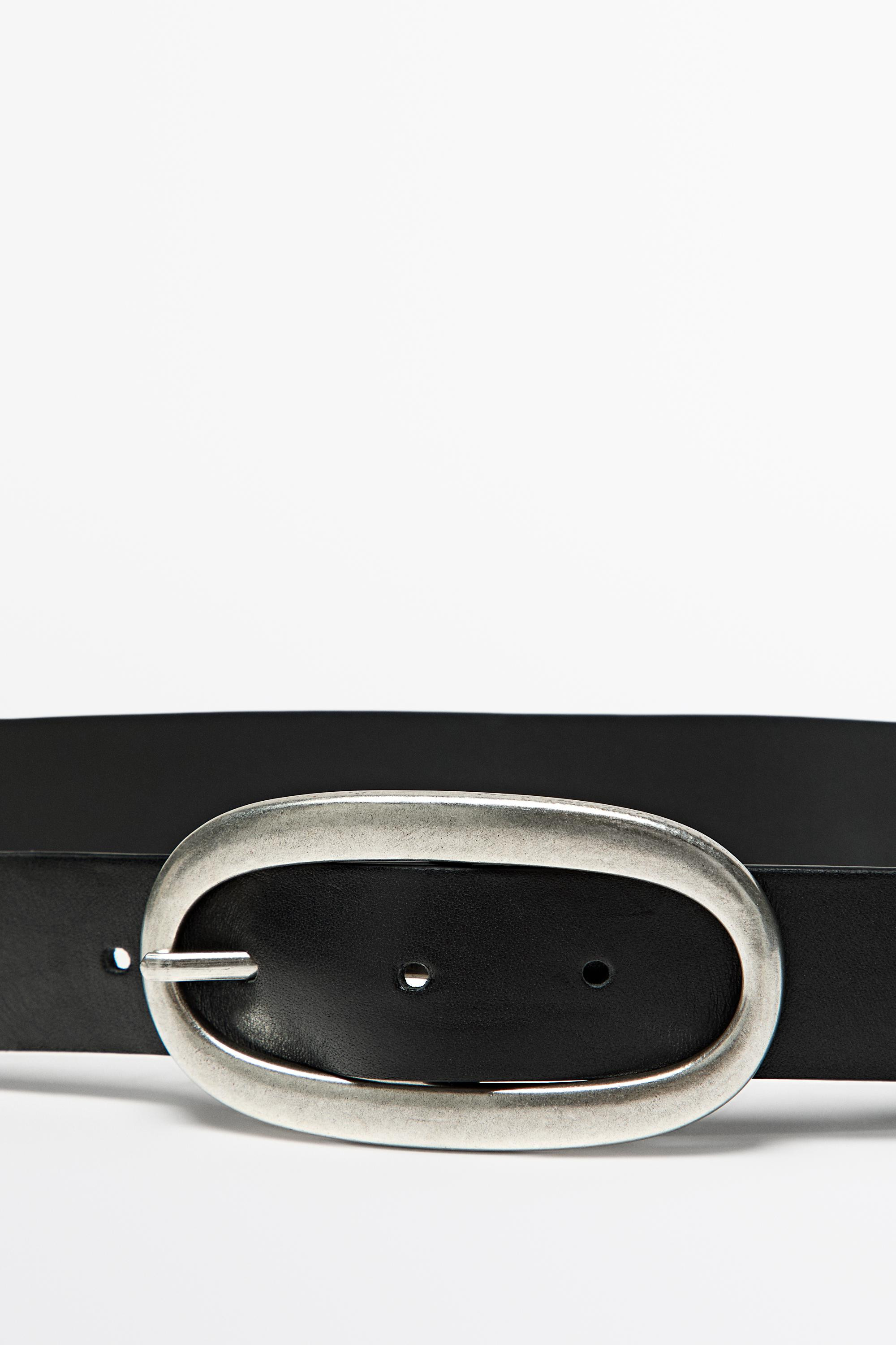 Nappa leather belt with oval buckle | Massimo Dutti UK