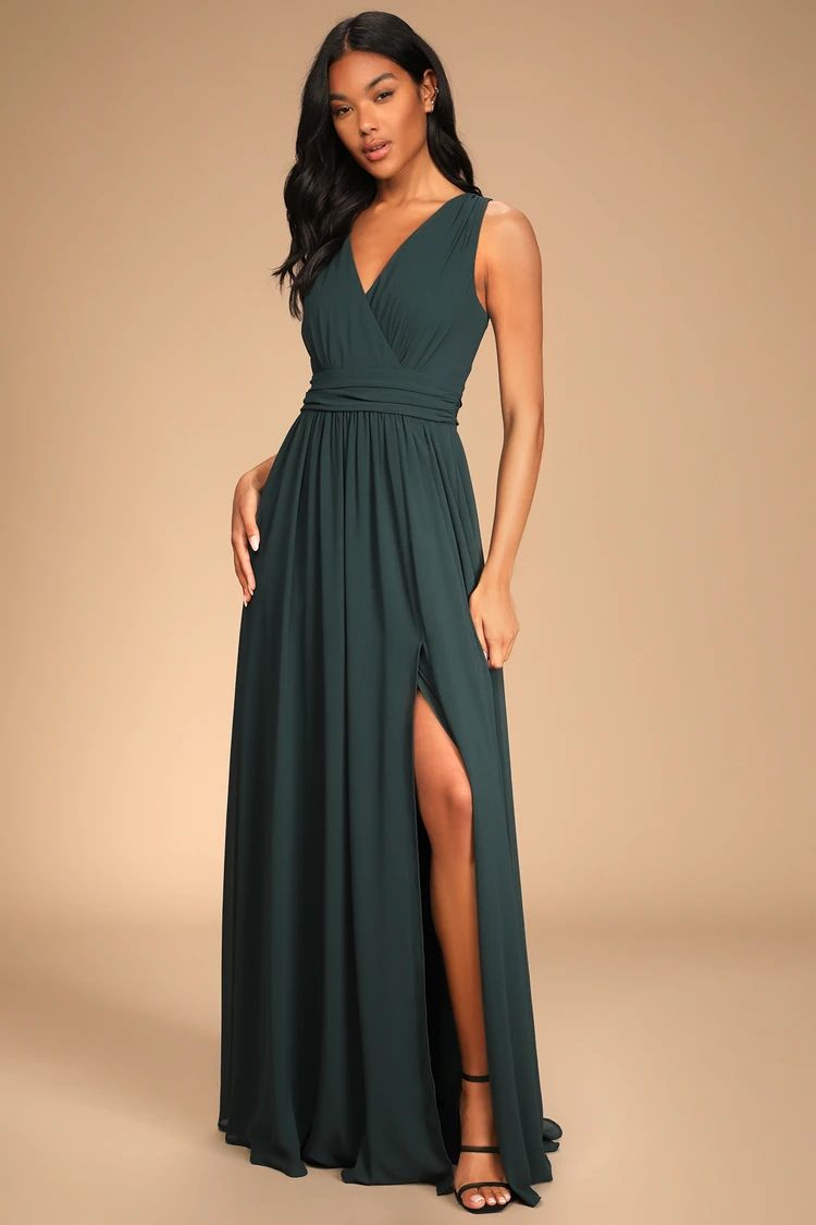 Thoughts of Hue Emerald Green Surplice Maxi Dress | Lulus