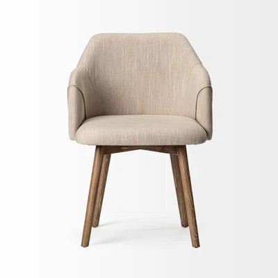 Weston Cream and Brown Upholstered Fabric Dining Arm Chair | Wayfair North America