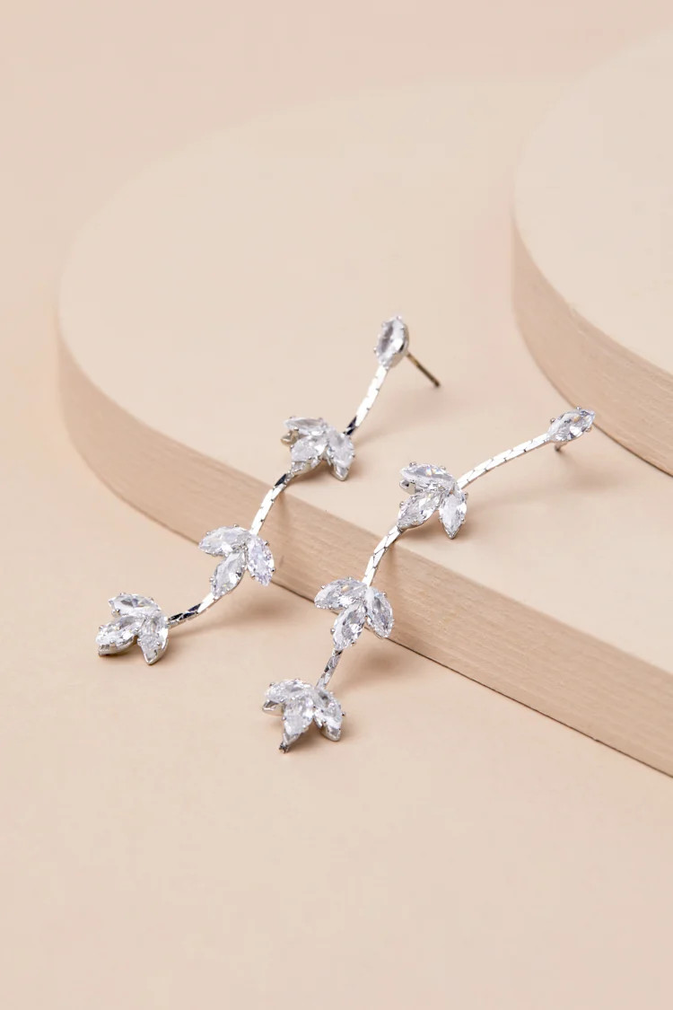 Ksena Silver Rhinestone Drop Earrings | Lulus