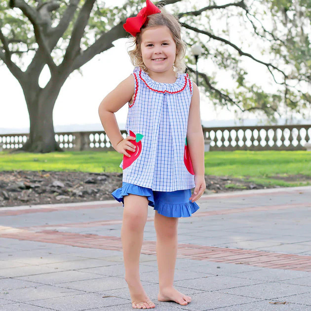 Blue Windowpane Apple Claire Short Set | Classic Whimsy