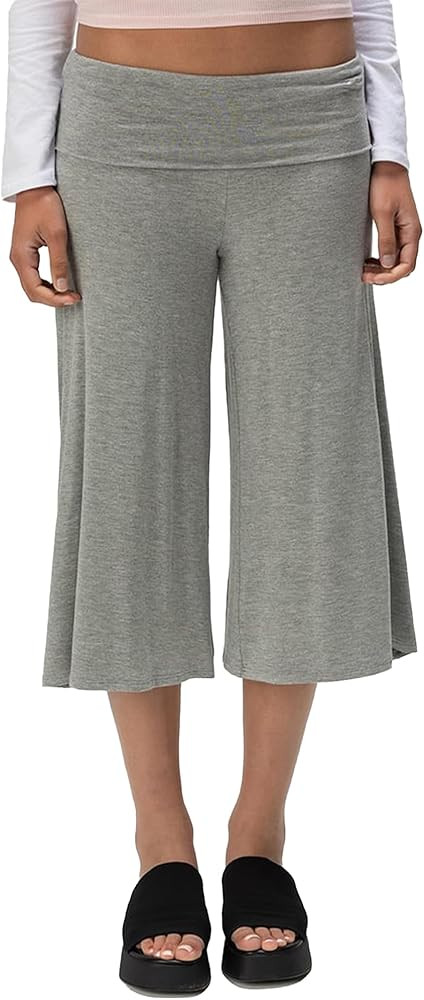 Women's Casual Wide Leg Cropped Pants Low Rise Fold Over Stretch Gaucho Pants for Summer Beach Ho... | Amazon (US)