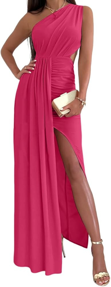 OPOIPIN Women's One Shoulder Cut Out Wrap Hem High Split Slit Sleeveless Party Cocktail Maxi Dres... | Amazon (US)
