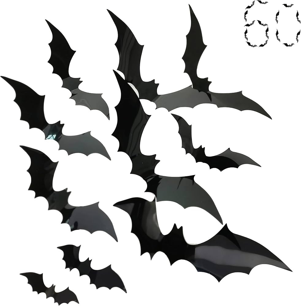 Halloween Bats Wall Decor, Fntacetik 60 Pcs Large Bat Stickers Halloween Decorations Window Cling... | Amazon (US)