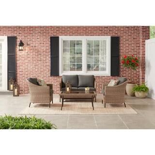 StyleWell Kendall Cove 4-Piece Steel Patio Conversation Outdoor Seating Set with Charcoal Cushion... | The Home Depot