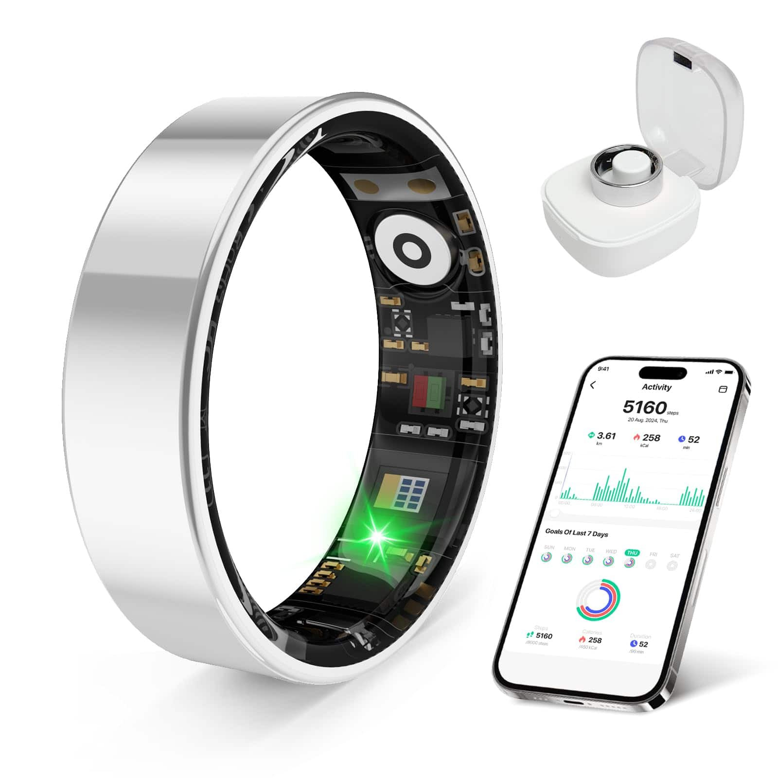 PRIMEPLUS - Smart Ring Health Tracker for Men Women, Sleep/Stress/Exercise Monitor, IP68, Long Battery, No Subscription - Silver - (2025) | Best Buy U.S.