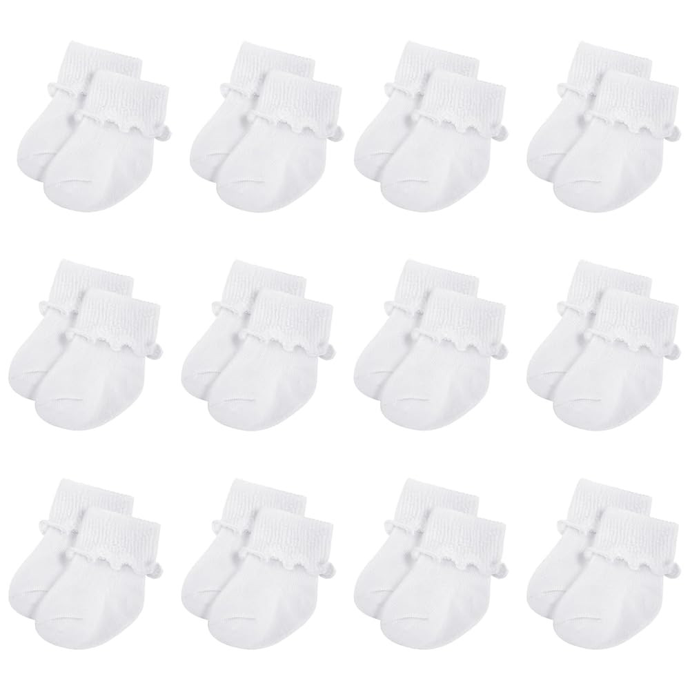 Toulite 12 Pairs Preemie Socks Girls and Boys Premature Ruffle Turn Cuff Cotton Socks Hospital Ni... | Amazon (US)