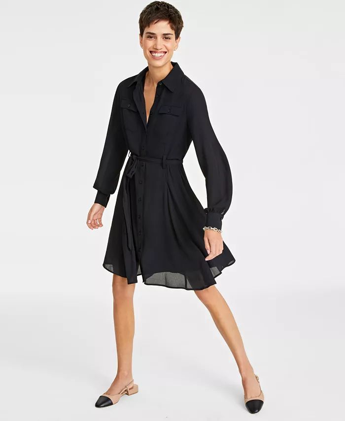Women's Long-Sleeve Belted Shirtdress, Created for Macy's | Macy's