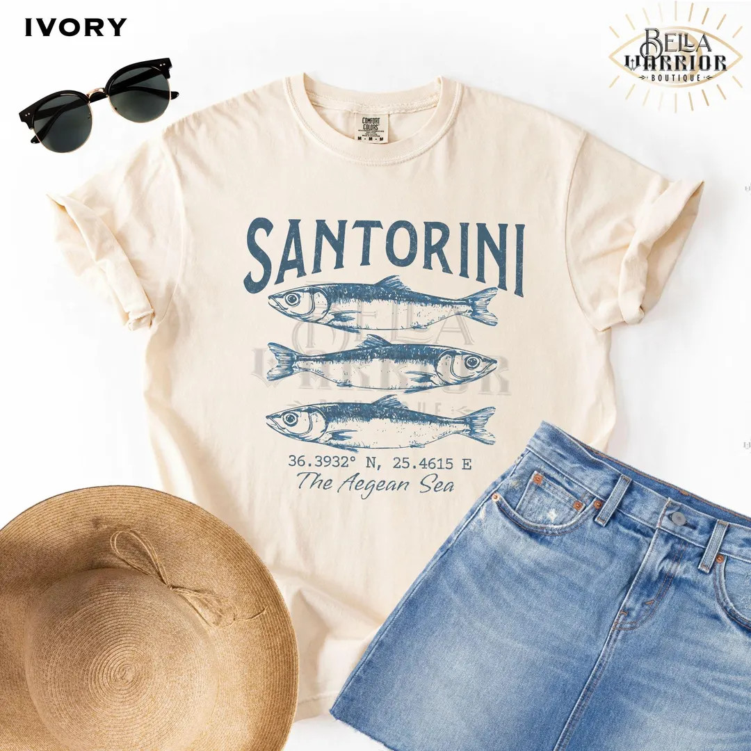 Santorini Greece Comfort Colors Shirt, Fisherman Aesthetic Tshirt, Honeymoon Greek Island Travel ... | Etsy (US)