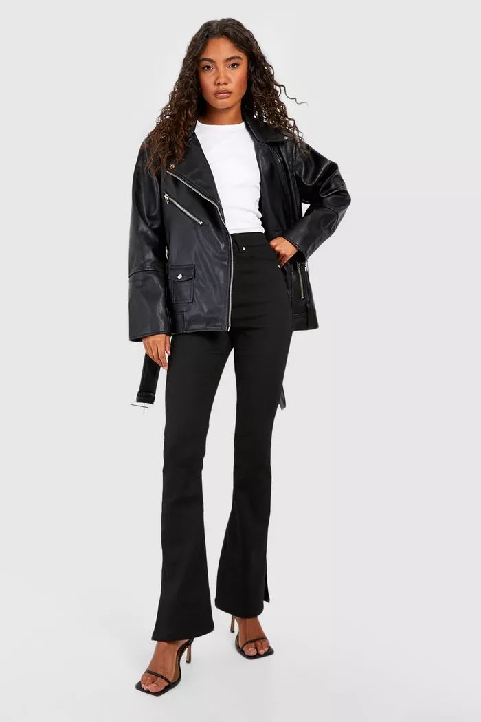 Tall High Waisted Split Hem Flared Jeans | boohoo (US & Canada)