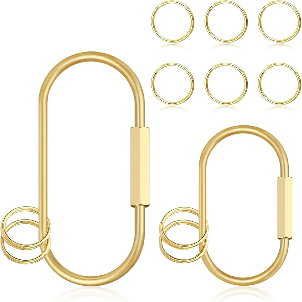 2Pcs Gold Brass Key Rings, Gold Carabiner with 10 O-Rings, Brass Screw Lock Keychain Clip for Key... | Amazon (US)