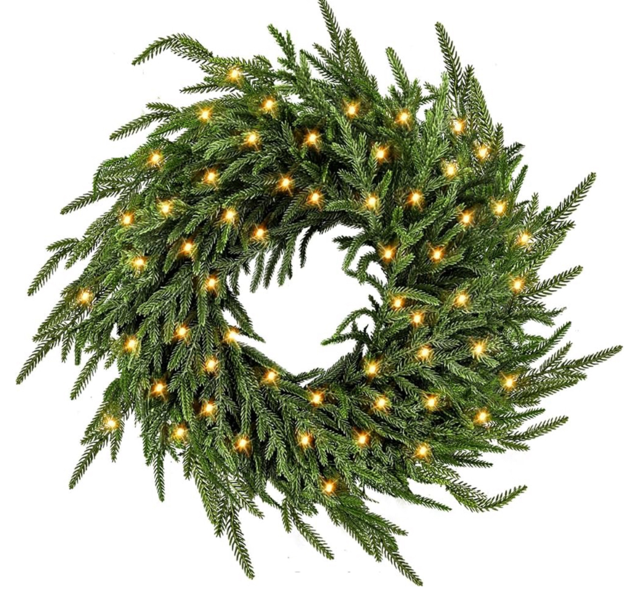 24" Christmas Wreath Real Touch Norfolk Pine Wreath for Front Door White Cedar Wreath for Indoor Outdoor Farmhouse Home Wall Window Festival Wedding Decor (Green with Lights)

#LTKHome #LTKSeasonal #LTKHoliday