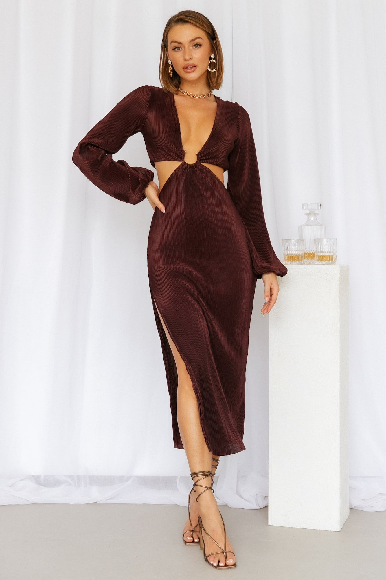 RUNAWAY Freja Midi Dress Chocolate | Hello Molly (AU)