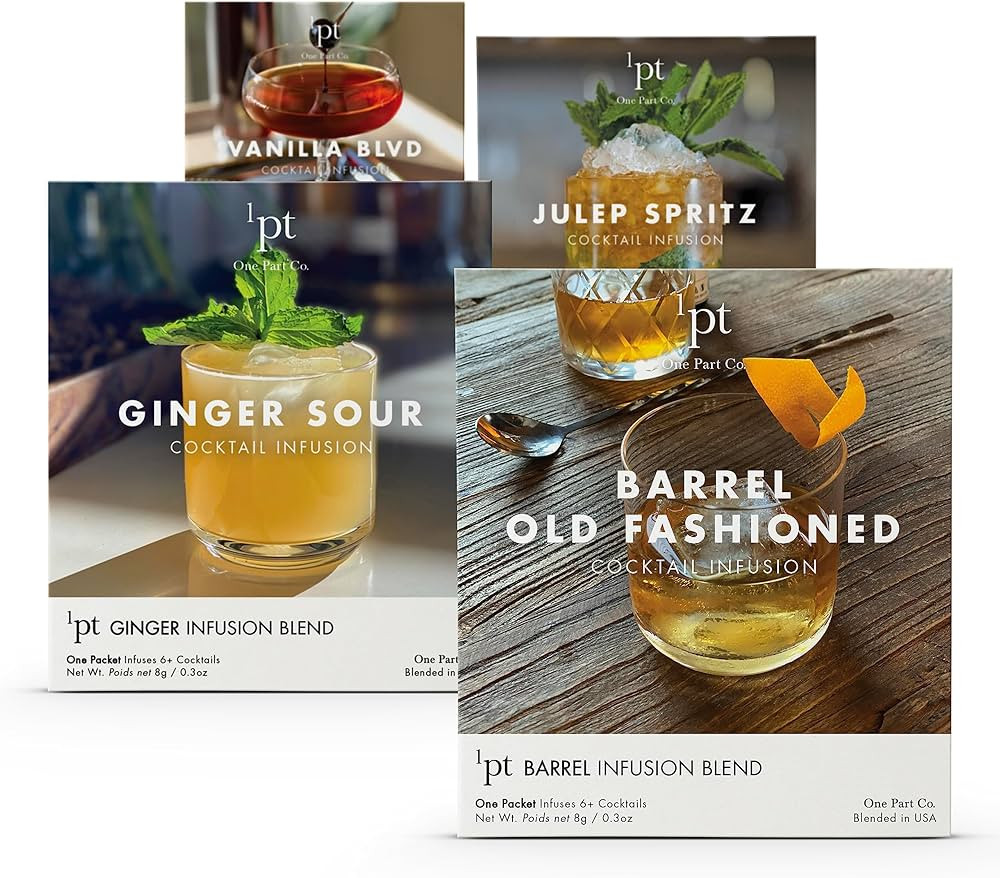 One Part Co Big Whiskey Cocktails, Set of 4, Barrel Old Fashioned, Ginger Sour, Julep Spritz, Van... | Amazon (US)