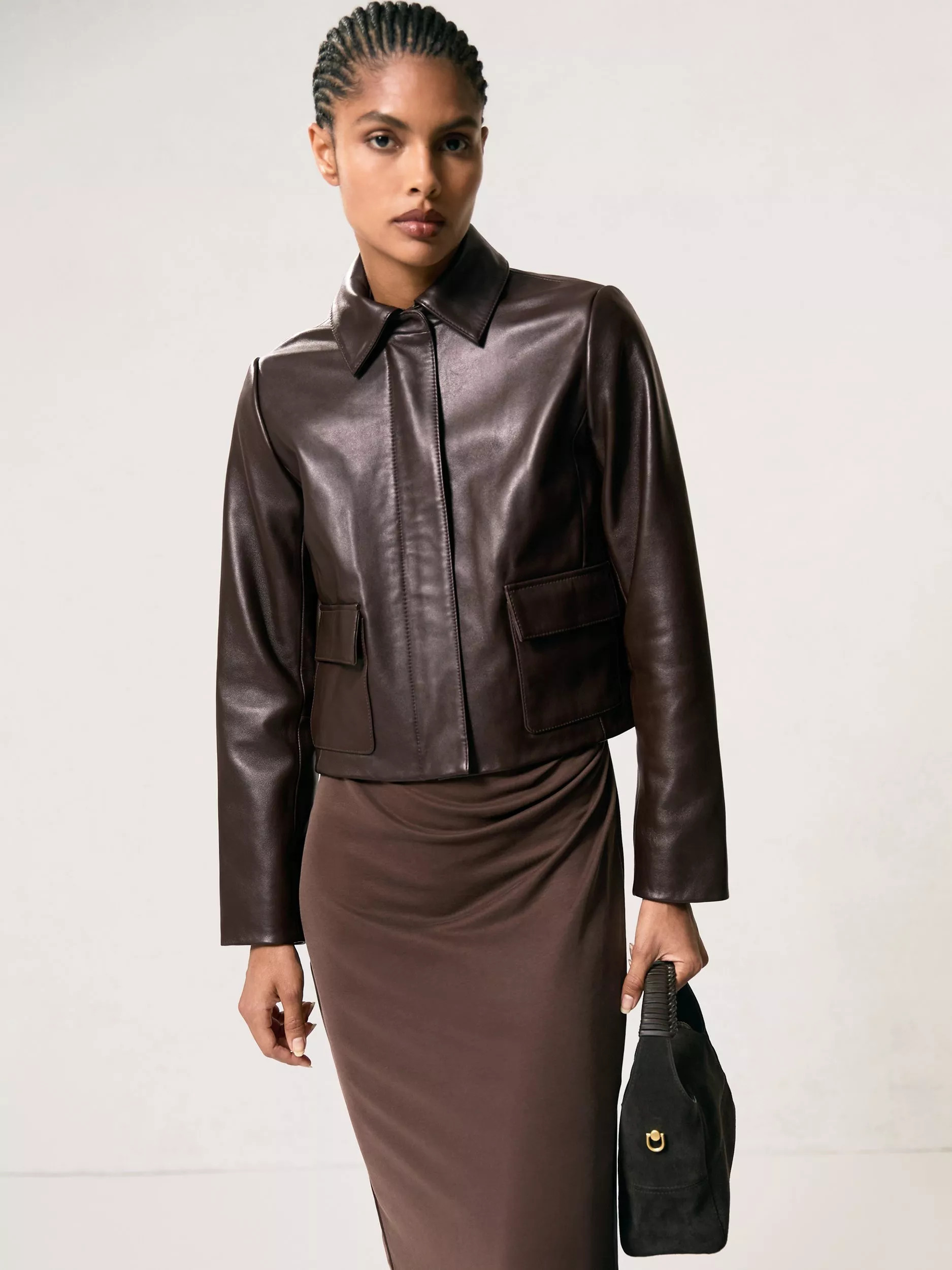 Reiss Drew Pure Leather Jacket, Chocolate Brown | John Lewis (UK)
