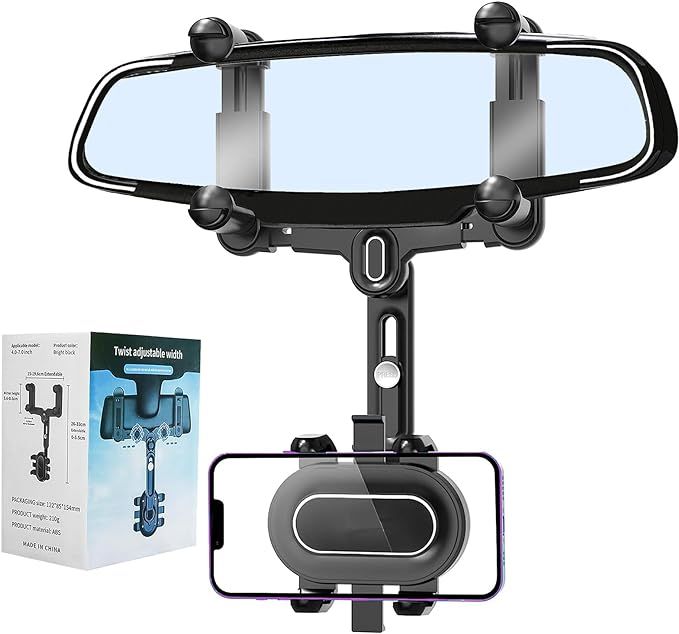 Rear View Mirror Phone Holder, 360°Rotatable and Retractable Rearview Mirror Phone Holder for Ca... | Amazon (US)
