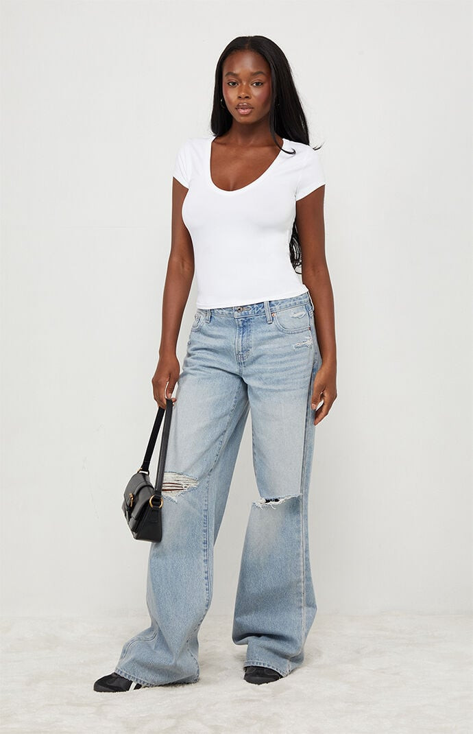 Your Favorite Women's Lucy Deep V Short Sleeve Top in White - Size Small | PacSun